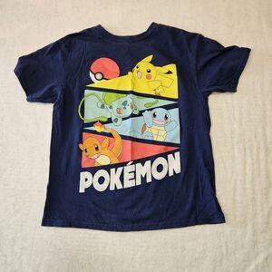 Pokémon Kids Navy Blue T-Shirt Size 8 100% Cotton Pikachu Charmander